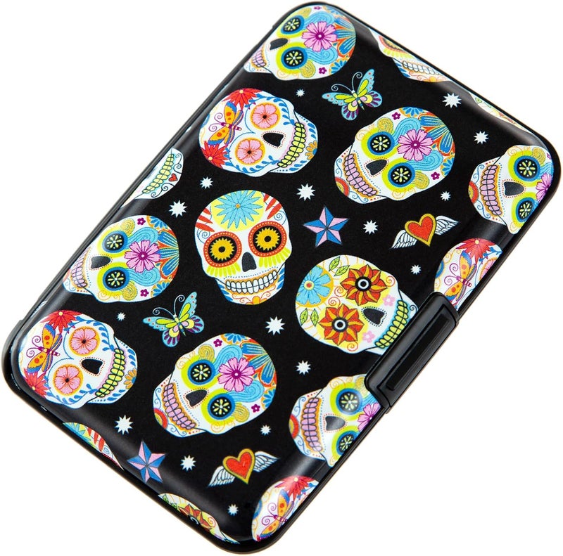 Kaabao Credit Card Holder, Metal Card Wallet RFID Blocking Mini Slim Aluminum Business Hard Card Case for Women Men (Butterfly Sugar Skulls) - Image 1